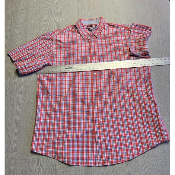 Chaps Red Blue Plaid Button Up Shirt Men's Size 2XT Short Sleeve Crest Easy Care - Picture 9 of 11